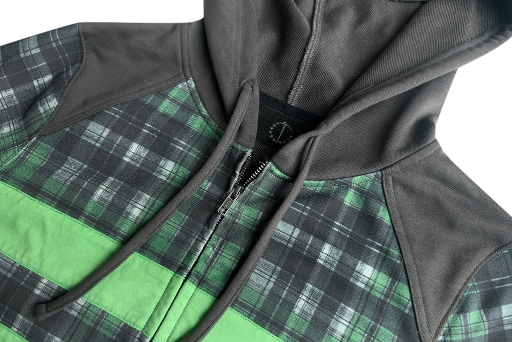 LEOPARD PLAID PATCH COLOR BLOCK HOOD JACKET
