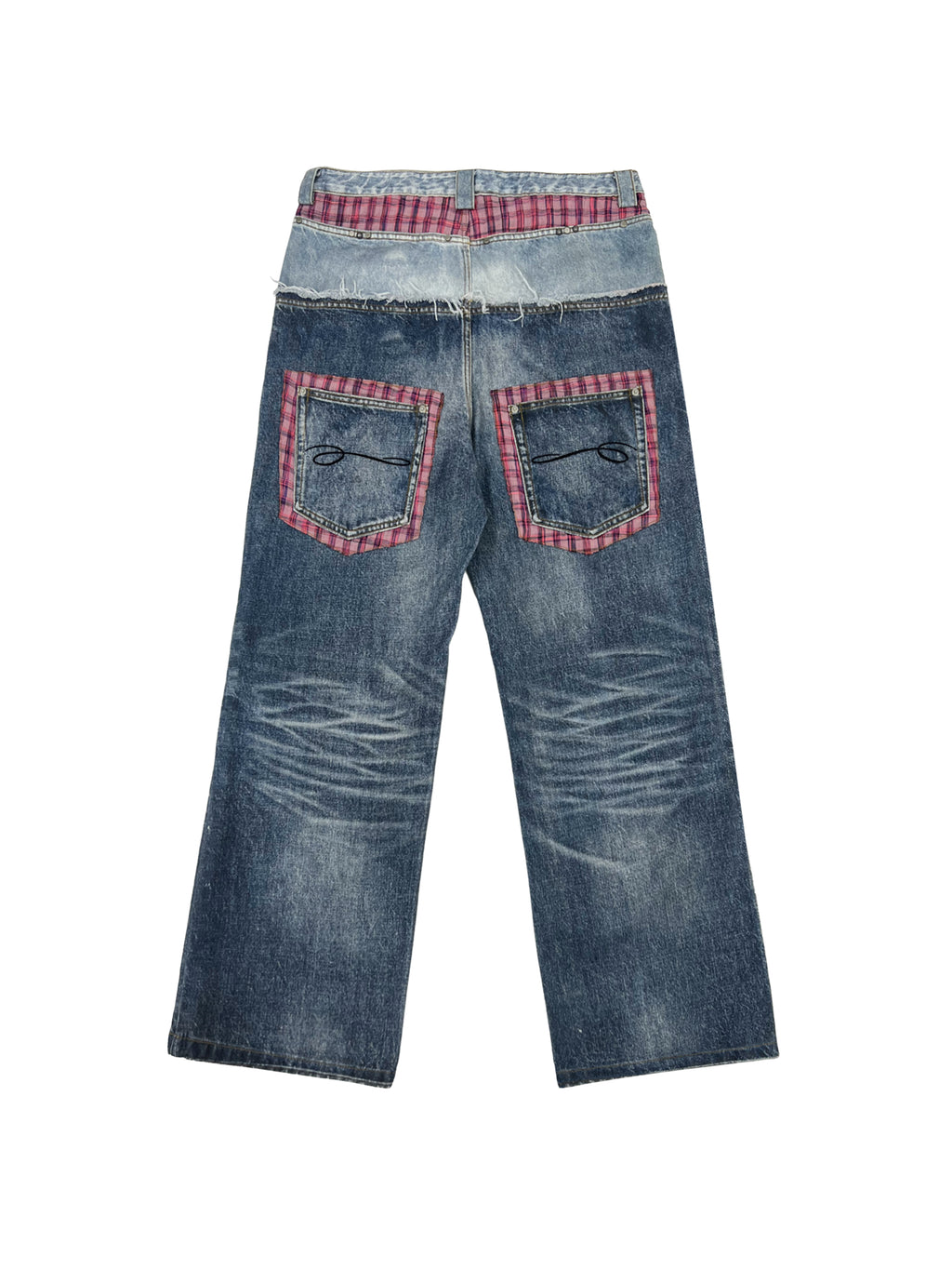 PLAID DOUBLE-WAIST JEANS