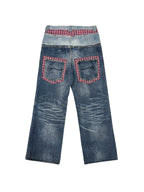 PLAID DOUBLE-WAIST JEANS