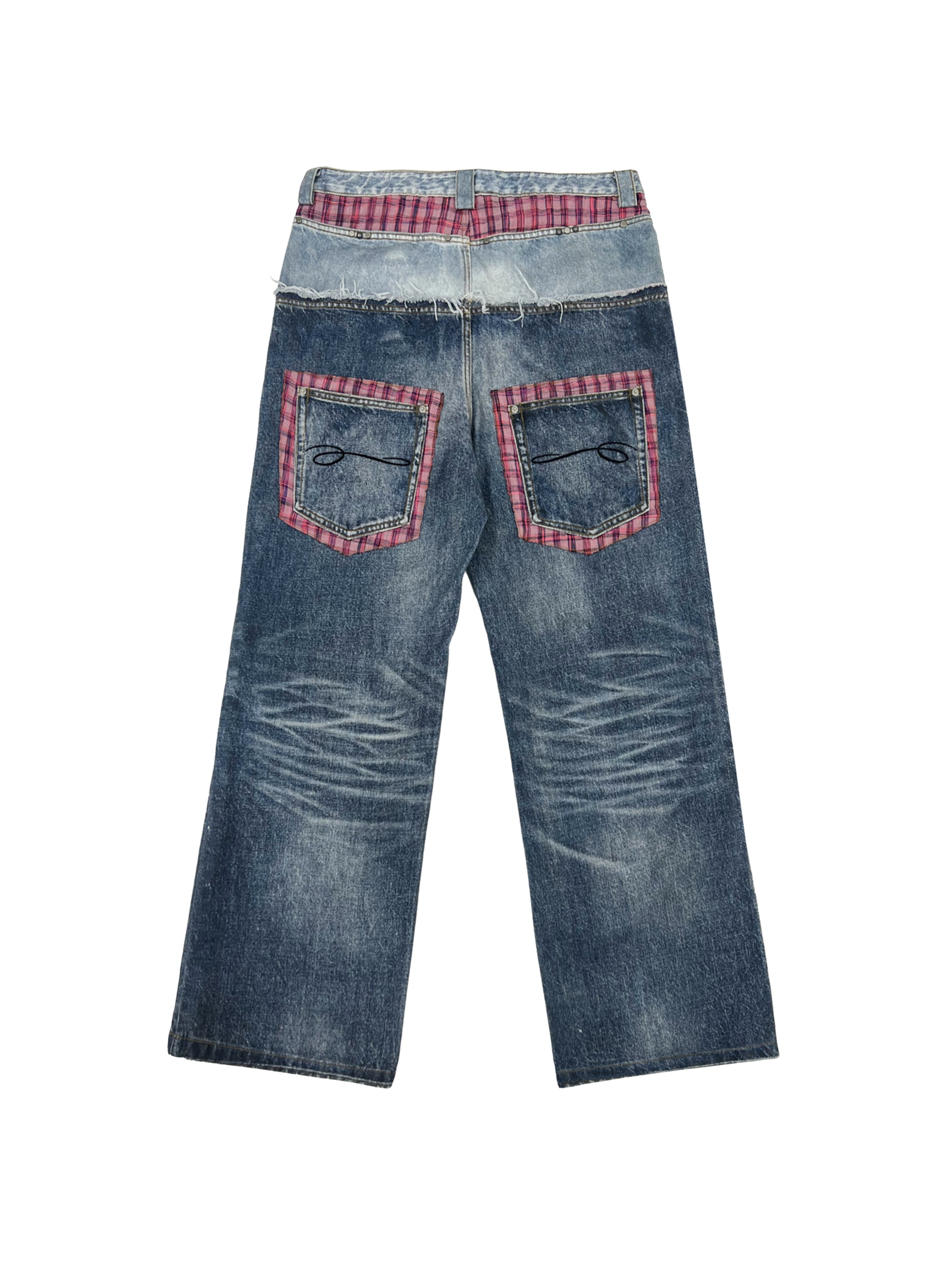 PLAID DOUBLE-WAIST JEANS