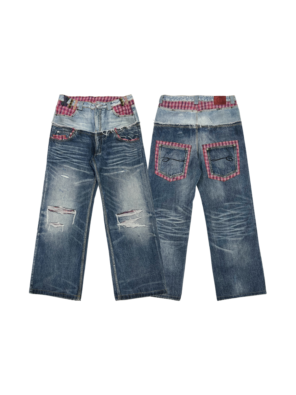 PLAID DOUBLE-WAIST JEANS