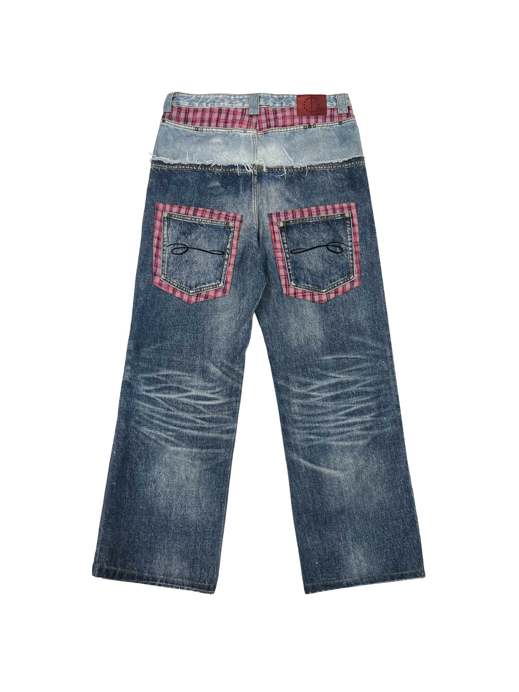 PLAID DOUBLE-WAIST JEANS