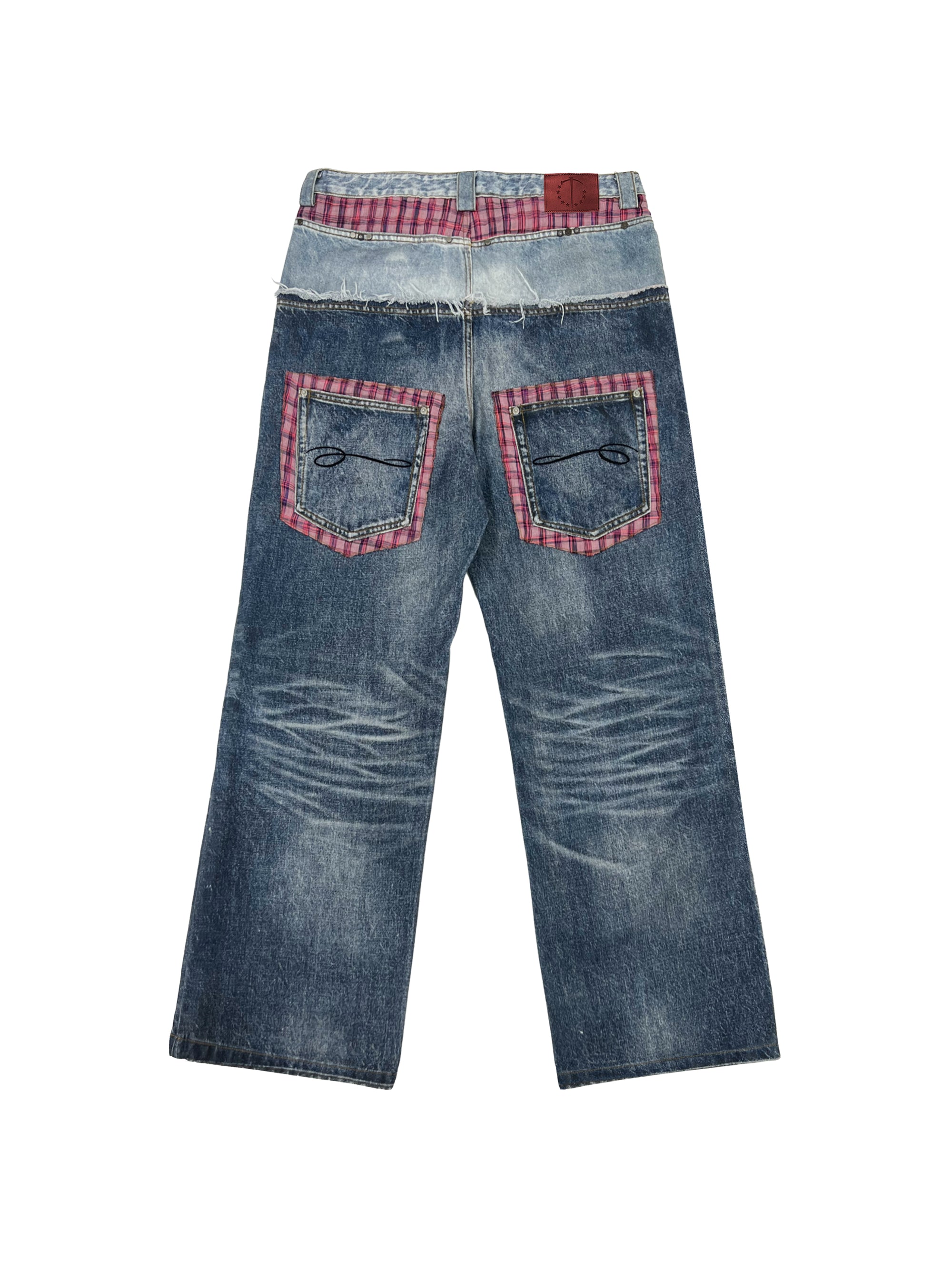 PLAID DOUBLE-WAIST JEANS