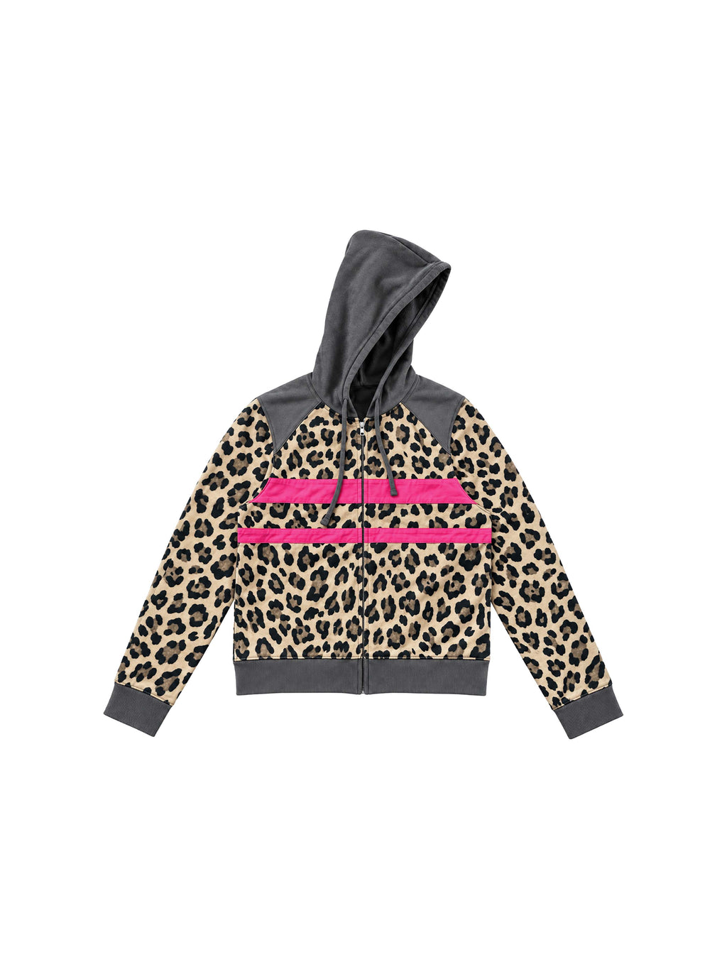 LEOPARD PLAID PATCH COLOR BLOCK HOOD JACKET