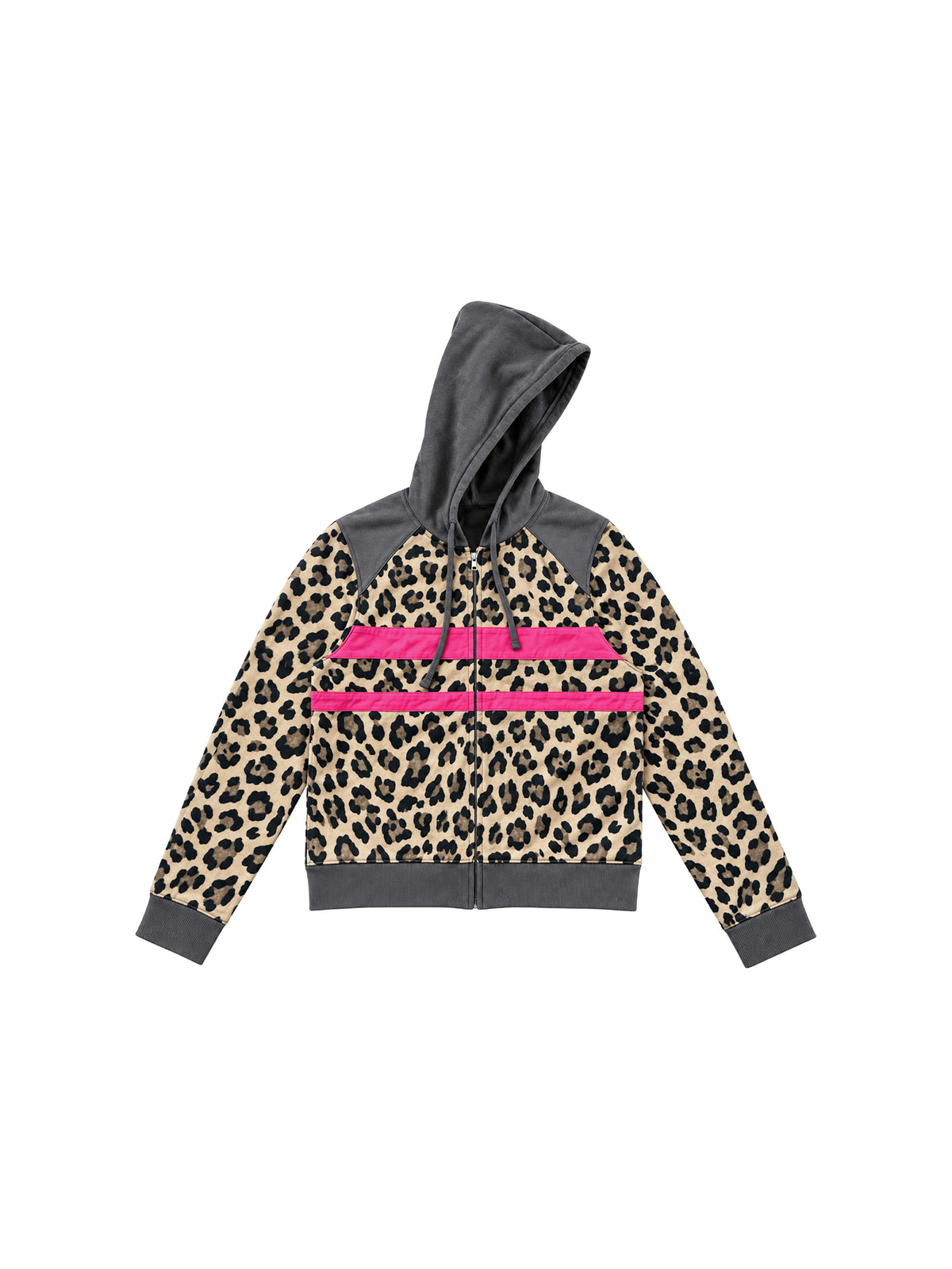 LEOPARD PLAID PATCH COLOR BLOCK HOOD JACKET