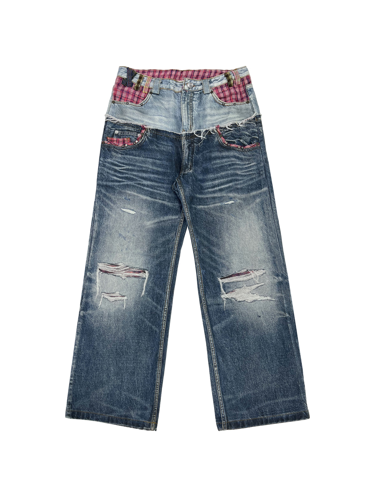 PLAID DOUBLE-WAIST JEANS