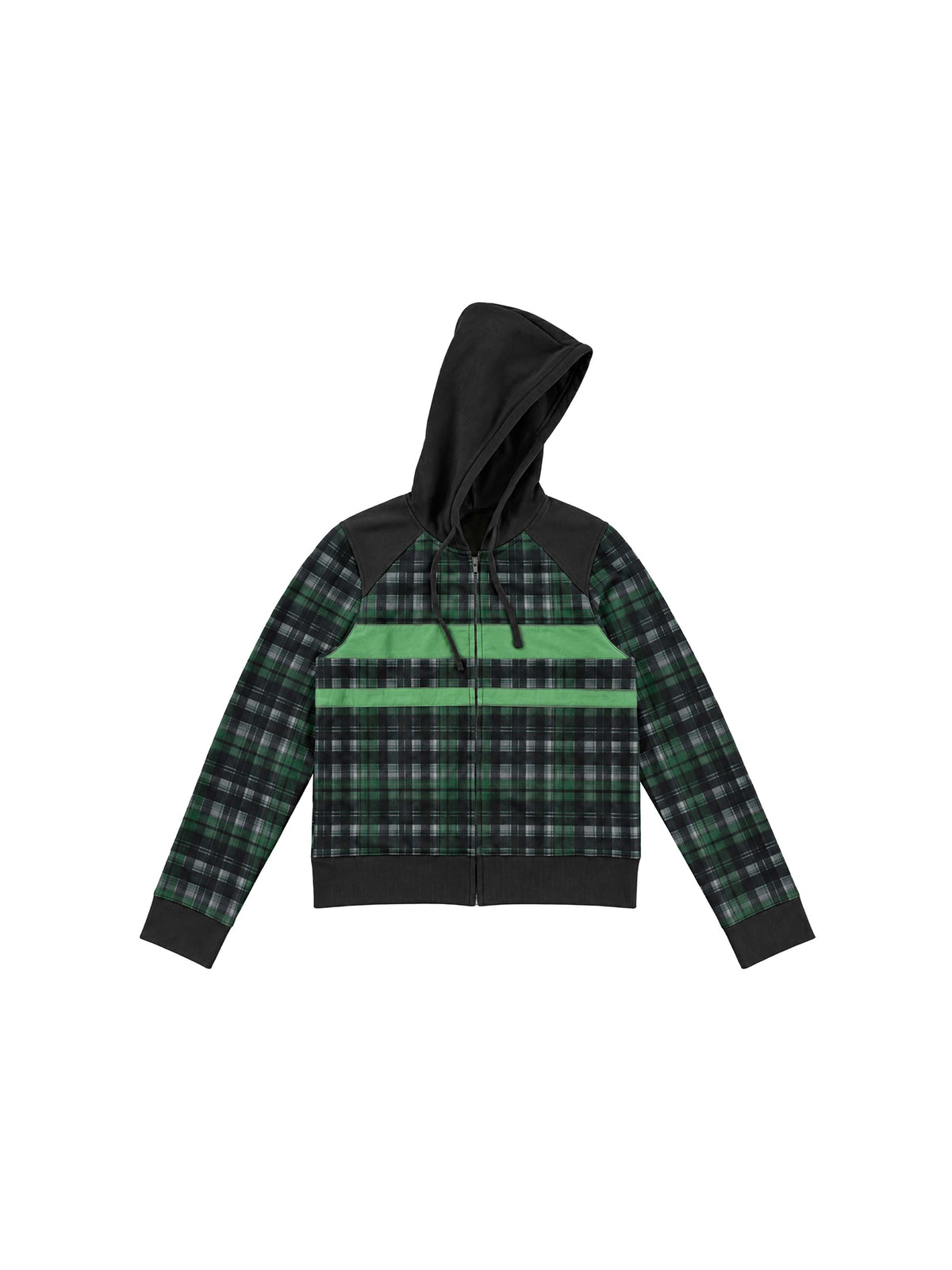 LEOPARD PLAID PATCH COLOR BLOCK HOOD JACKET