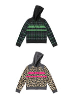 LEOPARD PLAID PATCH COLOR BLOCK HOOD JACKET