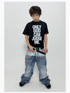 PLAID DOUBLE-WAIST JEANS