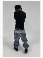 PLAID DOUBLE-WAIST JEANS