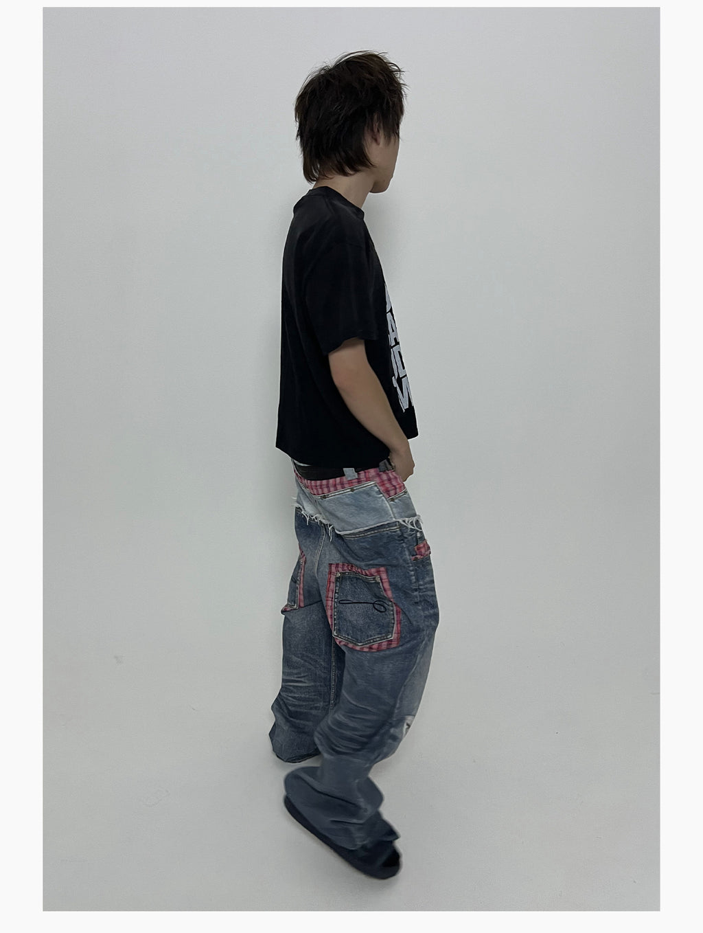 PLAID DOUBLE-WAIST JEANS