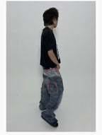 PLAID DOUBLE-WAIST JEANS