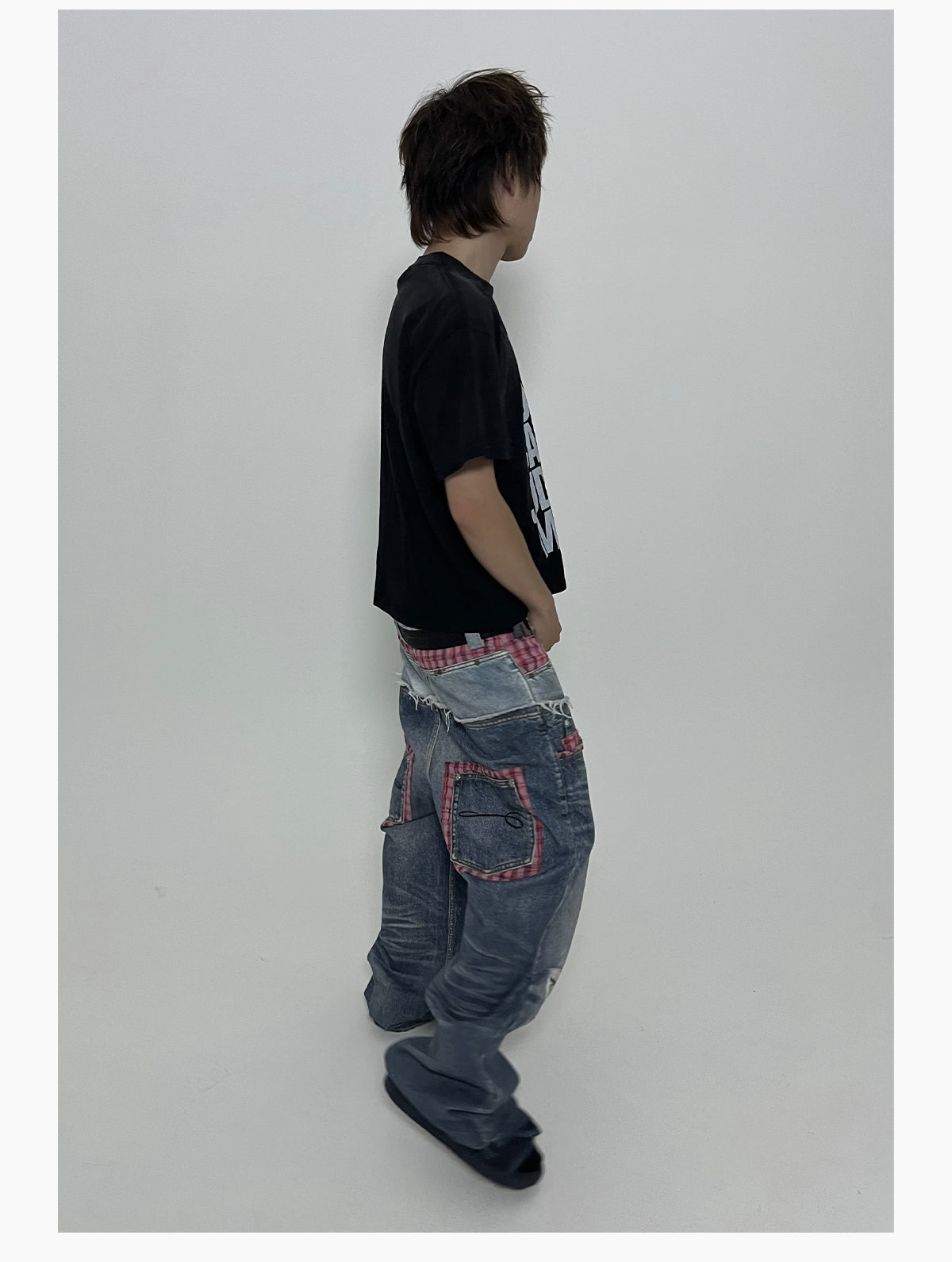 PLAID DOUBLE-WAIST JEANS