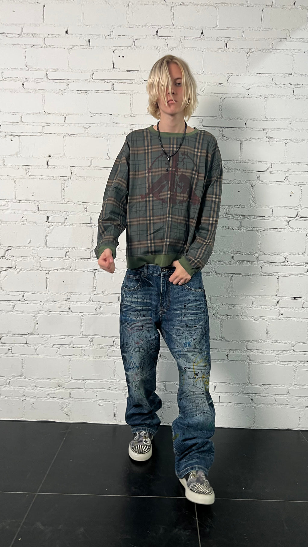 PLAID MONOGRAM ANTI-WAR AK PRINT LONG SLEEVE