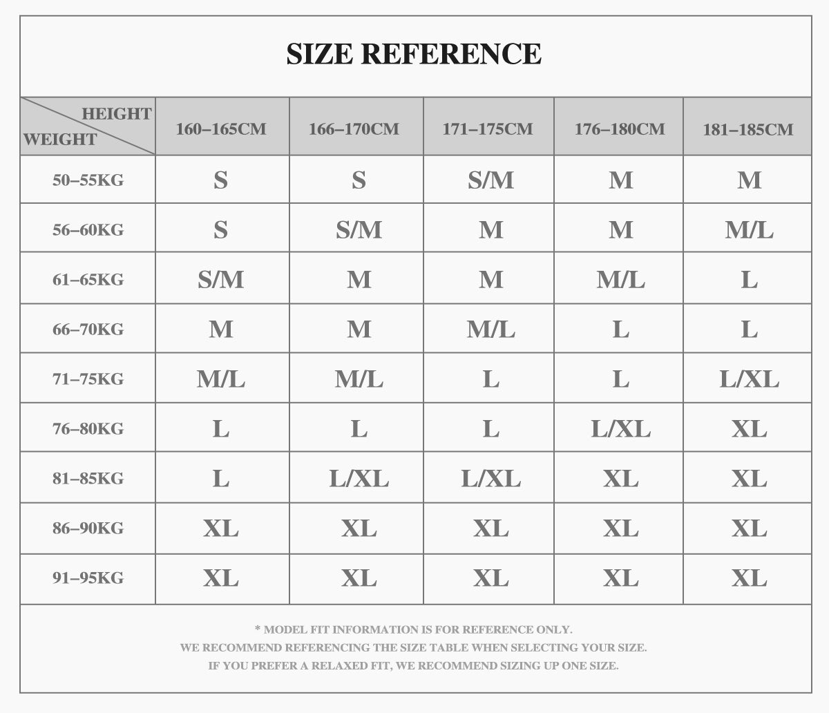 Size chart