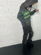 LEOPARD PLAID PATCH COLOR BLOCK HOOD JACKET