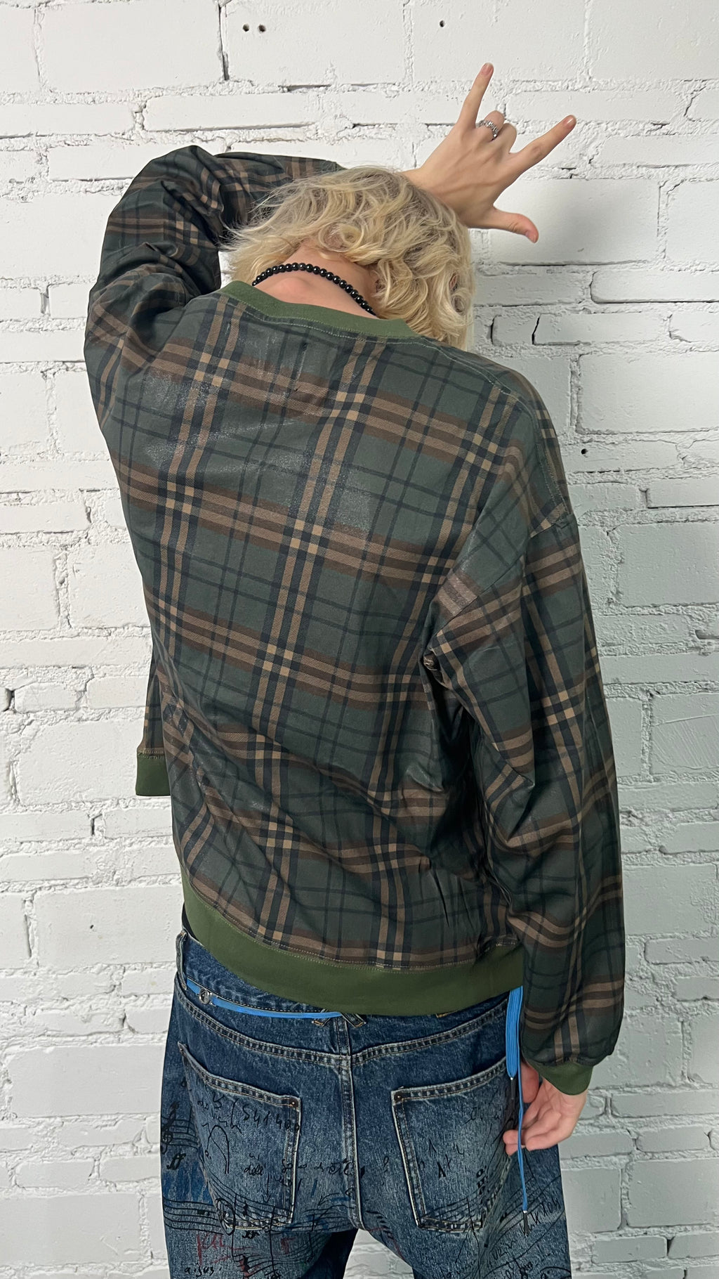 PLAID MONOGRAM ANTI-WAR AK PRINT LONG SLEEVE