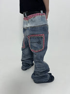 PLAID DOUBLE-WAIST JEANS